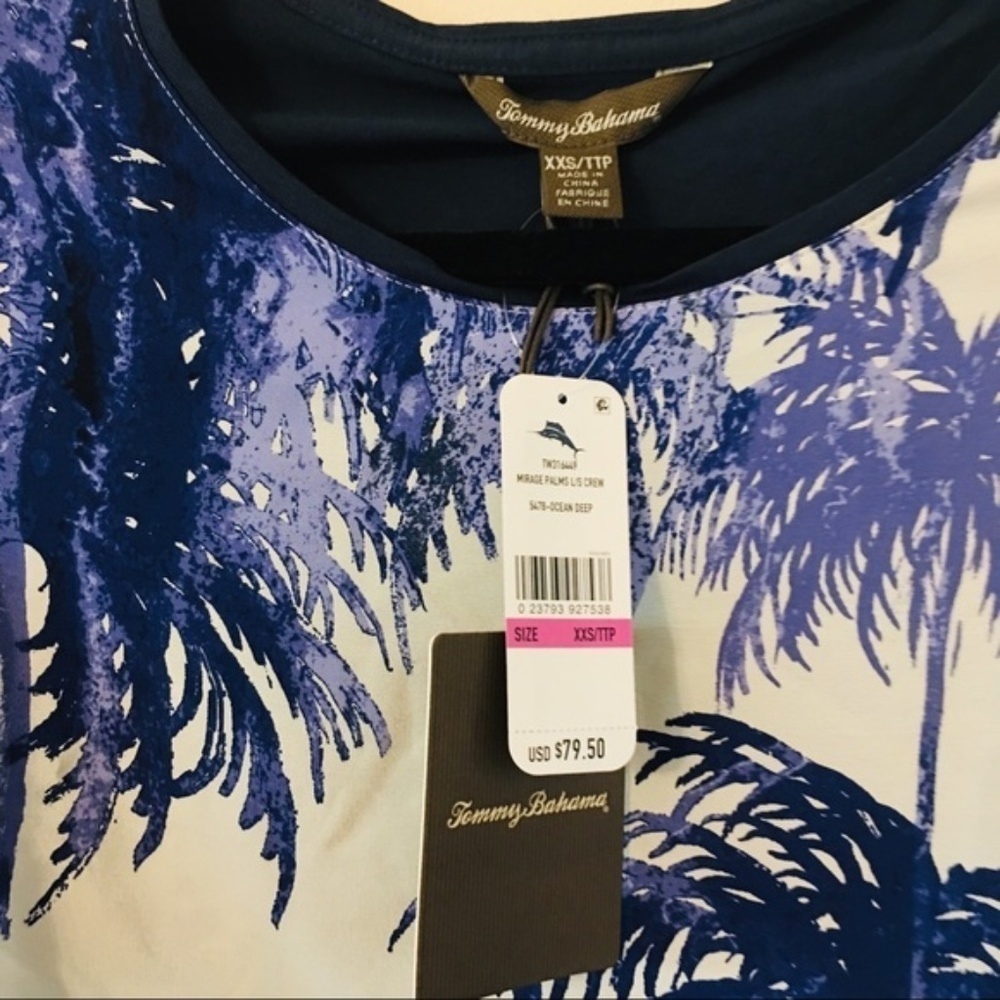 Tommy Bahama | Palm Tree Navy Long Sleeve Tee Sz - Picture 5 of 5
